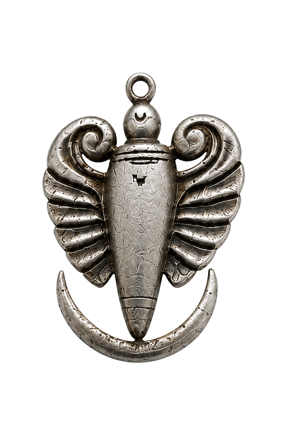 The Fascinum — winged crescent amulet in sterling silver